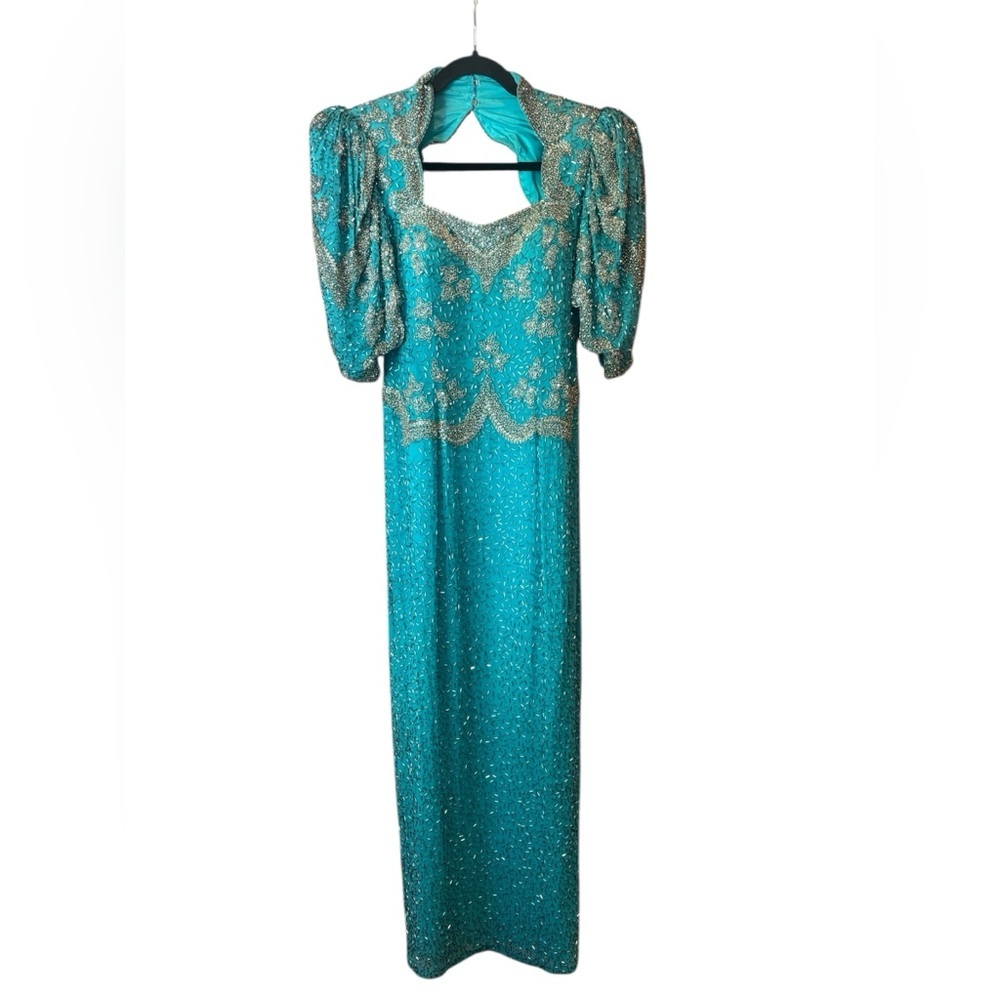 Oleg Cassini Black Tie Vintage Beaded 80’s Formal dress size 6. Blue